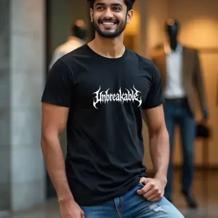 Men’s Classic Crew T-Shirt – Unbreakable Graphic Print (XS–7XL, Black & Sky Blue)