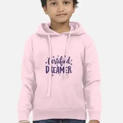 Certified Dreamer Kids Hoodie – Unisex Cotton Hoodie for Boys & Girls (0–13 Yrs) Baby Pink