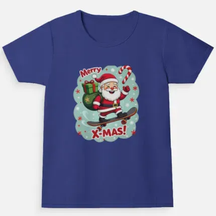 Merry X-Mas Santa Skateboard Girls Christmas T-Shirt
